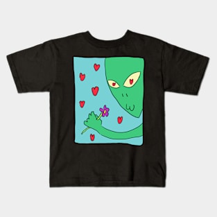 Alien picking flowers Kids T-Shirt